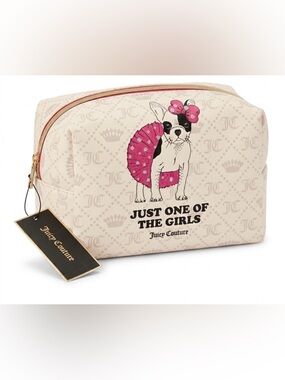 Juicy Couture Cream and Pink French Bulldog Cosmetic Pouch